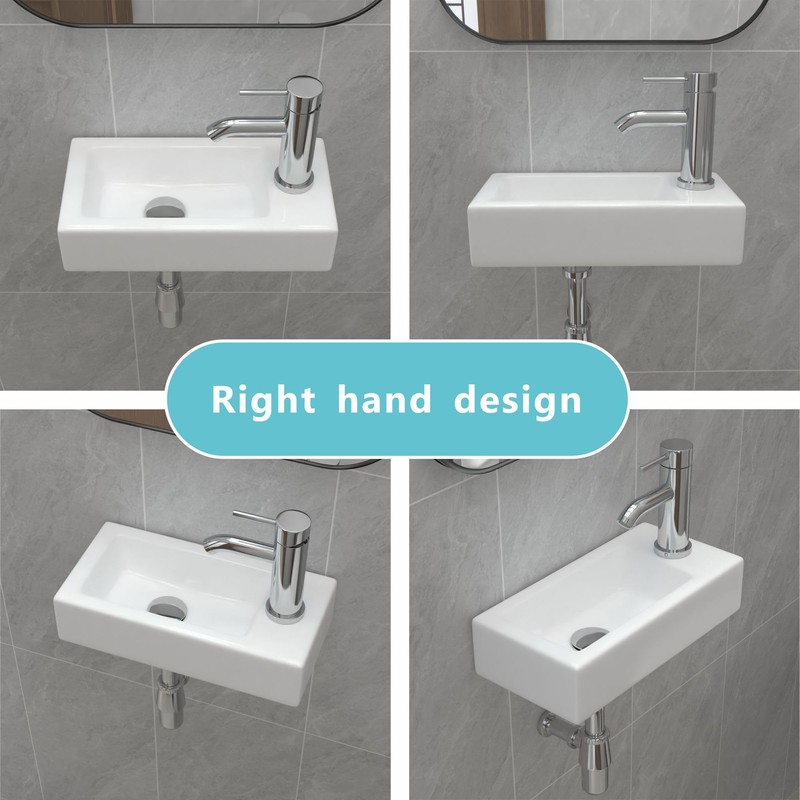 J-FAMILY Small Wall Mount Bathroom Sink Rectangle Ceramic Mini Vessel