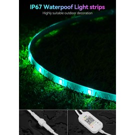 Skzlibry 91FT IP67 RGB+IC Outdoor Led Strip Lights Waterproof Led Light Strips with RF Remote &Bluetooth Music Sync App Control,Color Changing (RGB+IC, 560LED)
