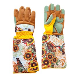 Two Lumps of Sugar Gardening Gloves - Long Birds and Sunflowers Gardening Gloves for Men and Women, Industrial Design Yard Gloves, Garden Gloves, Landscaping Gloves, Size Large/X-Large