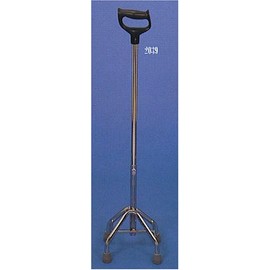 Quad cane - small base orthopedic handle. This walking cane has an orthopedic handle. This walking aid has a 5"x 8 diameter rigid aluminum small base. This walking cane is adjustable from 31 to 41 inches. This Custom walking aid has a weight capacity of 