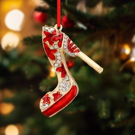 D24TIME High Heel Shoe Christmas Ornaments-Red Metal High Heel Ornaments for Christmas Tree Decorations 2024 for Women Sisters Teen Girl Mom Bestie Girlfriend Ideas
