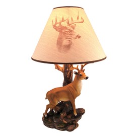 Zeckos `Champion` 12 Point Buck Table Lamp with Deer Printed Shade Western Décor