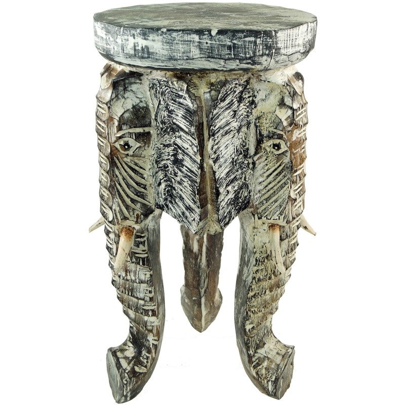 GURU SHOP Flower Bench, Stool, Tripod Side Table, Decorative Elephants