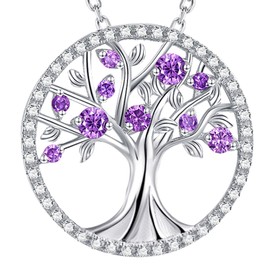 Tree of Life Necklace for Wife Mom Birthday Gifts February Birthstone Amethyst Jewelry for Women Sterling Silver Fine Jewelry