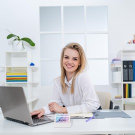 BAOHD Concrete Business Card Holder for Desk, 2 Slot Desktop Horizontal Business Card Display Stand Organizer for Office School Home, White