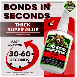 GREEGEL Super Glue Thick, Super Control Cyanoacrylate Adhesive (CA) Instant Glue 4 Oz - Clear Superglue with Extra Gel for Metal, Wood, Rubber, Leather, Mode & Crafts Repair (2 Pack)