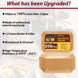 250PCS Air Fryer Liners, Air Fryer Disposable Paper Liner for Ninja DZ201/DZ401, Ninja Air Fryer Accessories, Food Grade Air Fryer Parchment Paper Liners Rectangle 8.6"x 5.5"