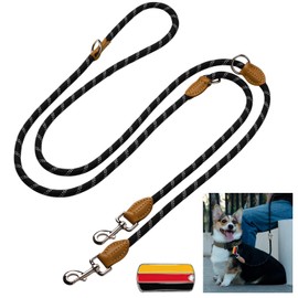 Dog Lead 3 m Double Reflective Premium Dog Lead 3-Way Adjustable Nylon Lead Round and Bite Resistant with 2 Carabiners Dog Leash Black 14 mm