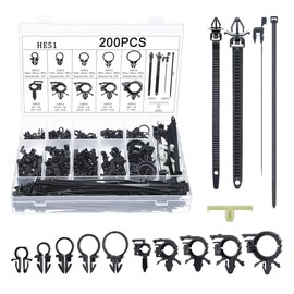 UHANBUT 200PCS Car Wire Loom Routing Clips, Push Mount Cable Tie Assortment Kit, 15 Different Sizes Automotive Wiring Harness Clip, Universal Replacement Part for Most Vehicles