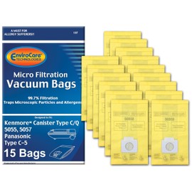 Envirocare Replacement Vacuum Bags Compatible with Kenmore Canister Type C/Q. 5055, 50557 and 50558 Panasonic Type C-5 Vacuums,15 pack