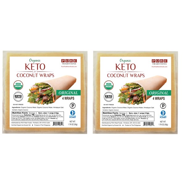 Envolturas orgánicas certificadas de coco crudo, certificado Keto, certificado Paleo, vegano, 4 envolturas, 1.7 onzas (paquete de 2)