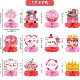 12 PCS Mothers Day Decorations Mother's Day Honeycomb Centerpieces, Mothers Day Centerpieces for Tables, Happy Mothers Day Table Decorations, Mothers Day Party Supplies