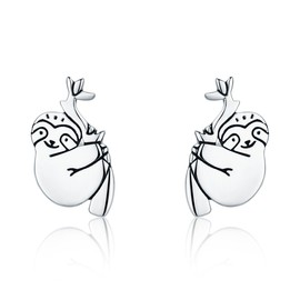 Little Sloth Small Stud Earrings 925 Sterling Silver Cute Animal Sleeper Cartilage Statement Wedding Earring Lovely Jewelry Gifts for Girls Women Best Friend