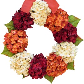 Hydrangea Fall Wreath – Thanksgiving Front Door Decoration – Late Summer Porch Decor – 16”, 22”, 24” Size Option