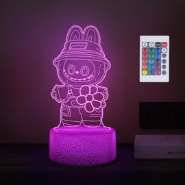 YeBingZhi LBB 3D Night Light - 16 Color Changing LED Lamp with Remote Control and Smart Touch, Dimmable LBB Birthday Party Decoration Gifts for Room Decor (LBB_StyleA)