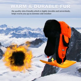 Fur Winter Trapper Hat,Unisex Taslon Faux Fur Aviator Ski Trapper Trooper Pilot Hat,Snow Eskimo Hat with Ear Flaps for Men and Women