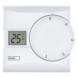 EMOS Digital Room Thermostat, Manual Wire Thermostat for Heating Systems and Cooling Systems, Intelligent TPI Thermostat, Room Temperature Controller with Adjusting Wheel, Wired for Surface Mounting