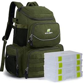 40L Fishing Tackle Backpack with 4 Tackle Boxes, Rod Holders, Waterproof Rain Cover, High-performance Tackle Bag for Fishing