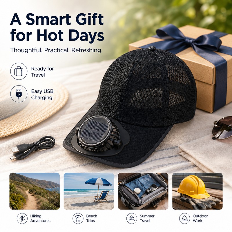 Solar Fan Baseball Cap for Outdoor Use – USB-Rechargeable Mesh