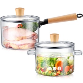 Teenyyou 2 Pcs Glass Pots 53 Oz/ 1.5 l and 67.6 Oz/ 2 l Glass Cooking Pot Saucepan for Cooking on Stove Clear Simmer Home Christmas Kitchen Lover Gifts(Assorted Style)
