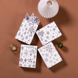 OfficeCastle 4 Pack Large Christmas Gift Bags with Tissue Paper, 13" Silver Paper Bags with Handles, 10x4x13in, Xmas Gift Bags Christmas Treat Bags