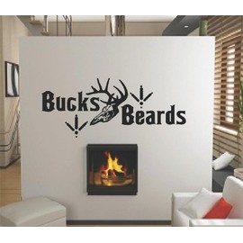 Decals - Bucks Beards Lettering with Nature Animals Bird Doe Deer Head Antlers Clip Outdoor Wild Forest Scene Home Decor - Size 10 Inches X 20 Inches - Vinyl Wall Sticker