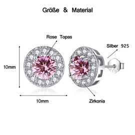 MASOP Stud Earrings 925 Silver Birthstone Earrings Round Cubic Zirconia Jewellery Gifts for Women Ladies Girls Birthday, Cubic Zirconia