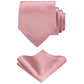 TIE G Solid Satin Color Formal Necktie and Pocket Square Sets in Gift Box (Rose Gold)
