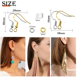 Toaob 300 pieces 16 x 18 mm 18 x 20 mm silver tone golden copper silver-plated earring hooks with plastic ear stopper and metal jump ring for earrings jewellery making