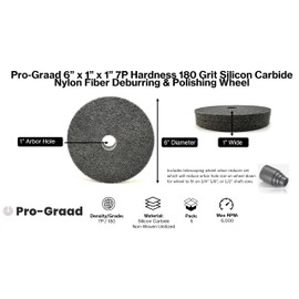 Pro-Graad Nylon Fiber Deburring Wheel 6" x 1" x 1" 5P Hardness 180 Grit Silicon Carbide Brushed Polishing Buffing Unitized Wheel for Bench Grinder, Buffing Machine, with Adapter for 1/2 5/8 3/4 Arbor