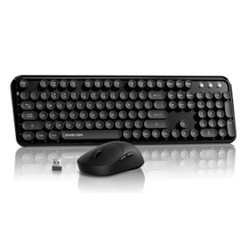 EWEADN V96 Wireless Keyboard and Mouse Combo, 2.4G Wireless Full-Sized Retro Typewriter Style Keyboard with Round Keycaps, 104 Keys Computer Keyboards and Mouse for Windows/Mac/PC, Black