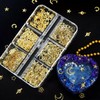 6 Grids Star Nail Charms 3D Gold Stars Moon Nail