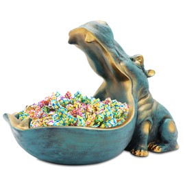 aboxoo Hippo Statue,Large Hippopotamus Figurine Home Sculpture with Resin, Hippo Candy Jar, Candy Dish Bowl for Office Desk, Key Bowl for Entryway Table,Container Storage Art Decor Box(Dark Blue)
