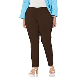 SLIM-SATION womens Plus-size Wide Band Pull-on Straight Leg With Tummy Control Pants, Chocolate, 14 US