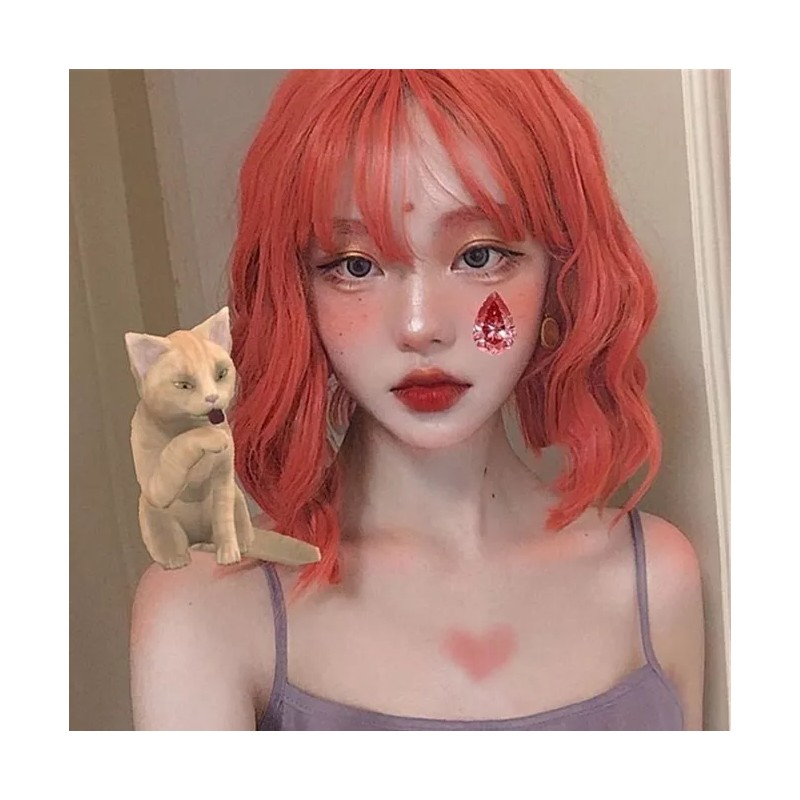 Wxiss Peluca De Cosplay Lolita De Pelo Corto Naranja Rizado