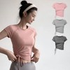 Wrinkle-Resistant Breathable Short-Sleeve Yoga & Sportswear Top with Side Shirring Pila Pole Wear Pink/S