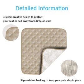 Washable Incontinence Pad 2 Pack, Waterproof Incontinence Chair Mats, Anti-Slip Reusable Incontinence Protector, Washable Seat Pad, Bed Chair Pad Large (Beige)