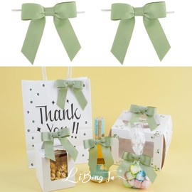 LiBongTa 50 PCs 3.5 Inch Sage Green Bow Grosgrain Ribbon Bows for Gift Wrapping, Gift Bows for Presents, Green Bow Party Decorations, Twist Tie Bows for Baby Shower, Wedding, Easter, Birthday Party