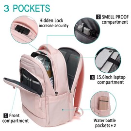 FEDESERN Smell Proof Backpack with Lock,Water Resistant Smell Proof Bags Travel Laptop Backpack,Large Capacity Carbon Enduring Smell Proof Stash Bag with Lock for Men Women (Pink)