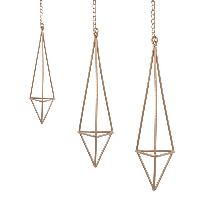 3 Pcs Rustic Style Hanging Triangle Pyramid Shape Metal Air