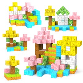 VIXA Magnetic Blocks, Magnetic Cubes, 55 Pieces, 1.3 inches (33 mm), 3D Puzzle, Spring World Motif, Cherry Blossoms, Sunflowers, Blists, Large Size, Construction Building Blocks, For Kids, Boys,