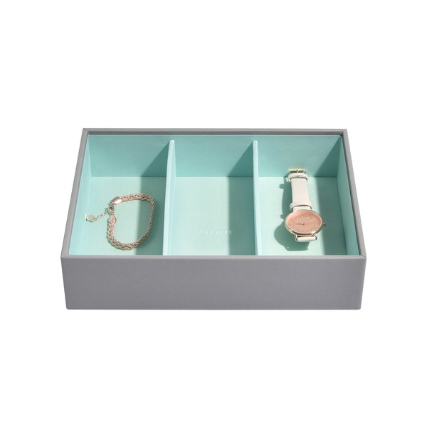 Stackers Dove Grey & Mint Classic Medium Jewellery Box Watch/Accessories