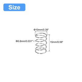QUARKZMAN Pack of 5 Compression Spring 304 Stainless Steel Spring Spring Tension Springs Spring 10 mm AD 0.8 mm Wire Size 15 mm Free Length Coil Spring Coil Spring Steel Spring Silver