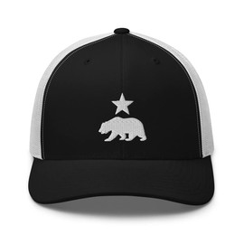 RIVEMUG California Bear and Star Rep Your State Premium Trucker Hat Embroidered Curved Bill Snapback Baseball Cap Men Women Black/White