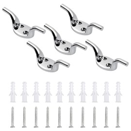 Pack of 5 cleat hooks, docking clamps, mooring clamps, stainless steel mooring lamp with fixing screws and plastic plugs for clothesline, flagpole, boat awning, curtain, blind cord