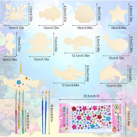 Aitsite 10 Stück Windspiel Bastelset Kinder Meerestiere aus Holz DIY Windspiel Basteln Färben Kreativsets für Mädchen Jungen Bastelset Kindergeburtstag Gartendekoration