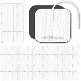 Almohadillas de Electrodo para Fisioterapia 50 Piezas, Parche de Electrodos Reutilizables Autoadhesivos, Compatible con TENS/EMS y Estimuladores Digitales para Músculos y Masajes (5 x 5CM)