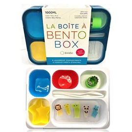 Bento Box with Accessories for Kids, Leakproof Lunch-Boxes Container Set with Food Picks, Silicone Cups, Stainless Steel Vegetable Cutter and Cutlery Accesories. Kit for Boys Girls Toddlers. Navy Blue