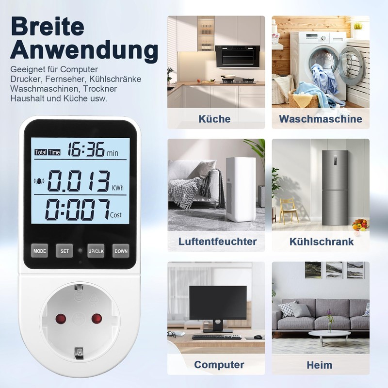 Electricity Meter for Socket, 8 Modes, Electricity Meter, Energy Cost