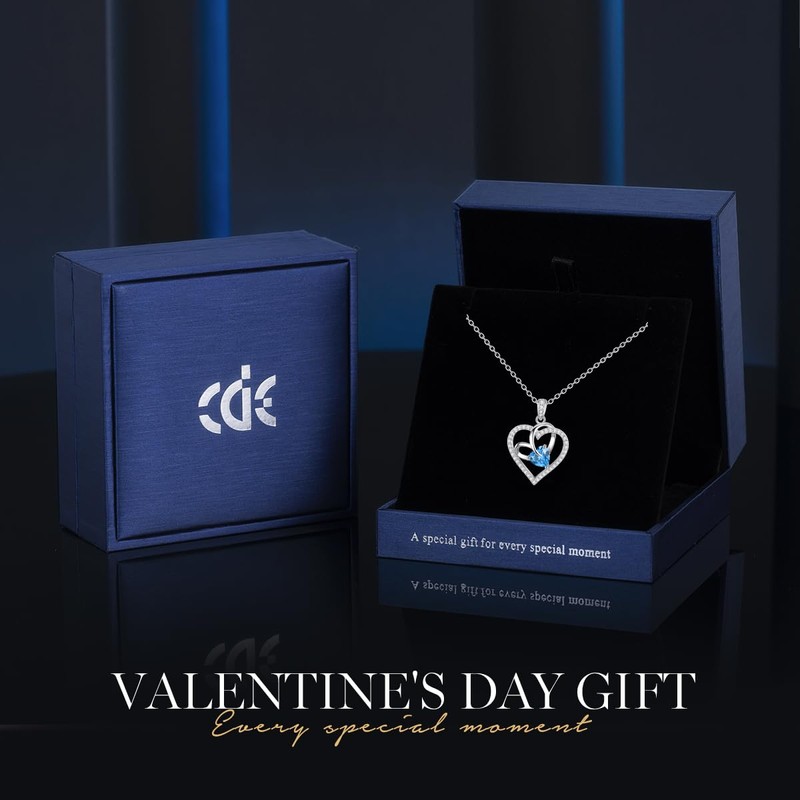 Necklaces for Women Copper Birthstone Heart Pendant Plated White Gold